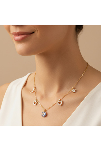 ERKOÇ JEWELLERY 925 Ayar Gümüş Altın Kaplama Şans Kolyesi