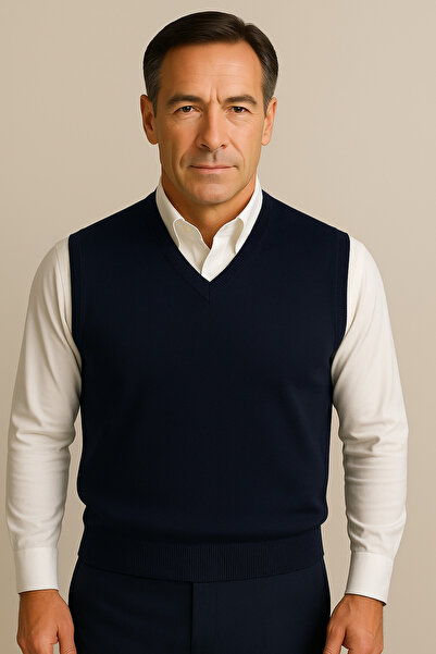 BURSPA سترة بابا من الصوف الرقيق باللون الأزرق الداكن - شتوي