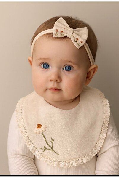 SOFT مجموعة مريلة طعام للأطفال البنات على شكل زهرة الأقحوان مكونة من قطعتين