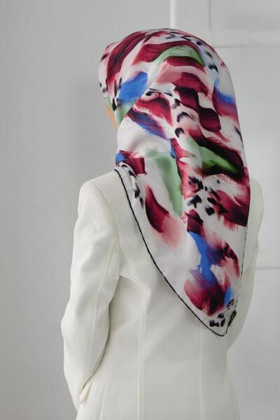 Vissona Eșarfă 100% mătase twill, cu model batik, culoare vișinie - albastru ...