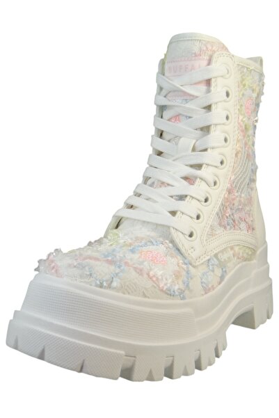 Buffalo Damen Mid Sneaker Aspha RLD Bloom 1622576 Weiß White Textil/Synthetik