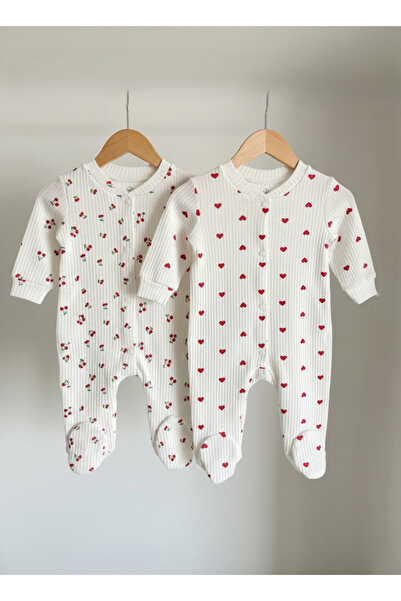 arTci COLLECTİON 2'li Patikli Bebek Tulum - Kiraz/Kalp