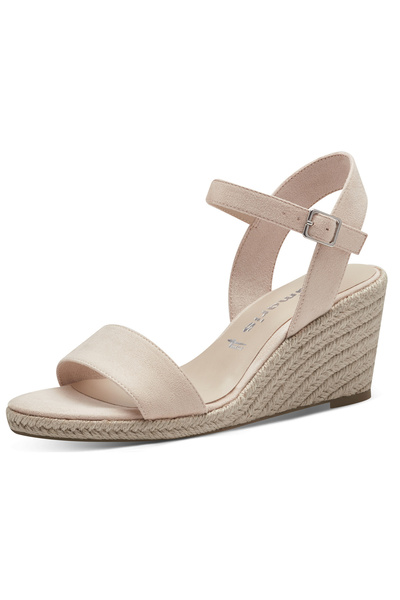 Tamaris Damen Komfort Sandalen Keil 1-28300-42 Creme 251 Nude Textil mit TOUC...