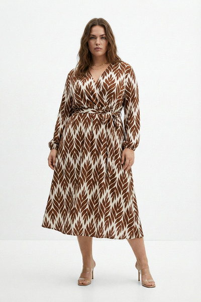 Elisho فستان من قماش بوروميك مزخرف بحزام يربط عند الخصر