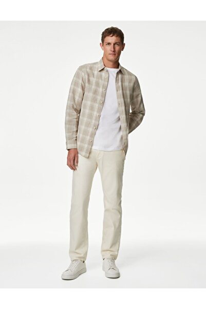 Marks & Spencer Regular Fit Ekose Desenli Keten Gömlek