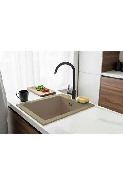 HENASURFACE Granit Evye Tek Gözlü Toprak 41x51 Granit Eviye Kuvars