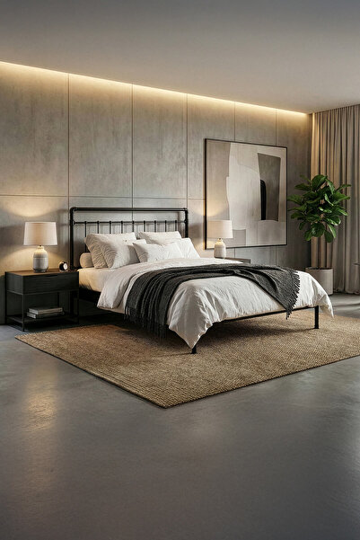 Unimet Odin-S Çift Kişilik Metal Karyola-Siyah (AHŞAP LATALI)