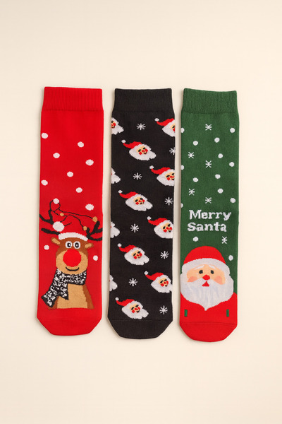 shefox 3 чифта унисекс детски чорапи с мотив на елен, Дядо Коледа и Коледа за...