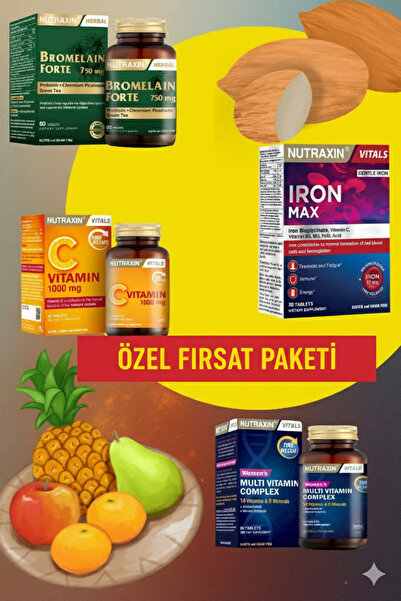 Nutraxin NutraxinKadınlara Özel Demir ReglDönemi Halsizlik Multivitamin Kadın+Iron Max+C Vitamini+Bromelain