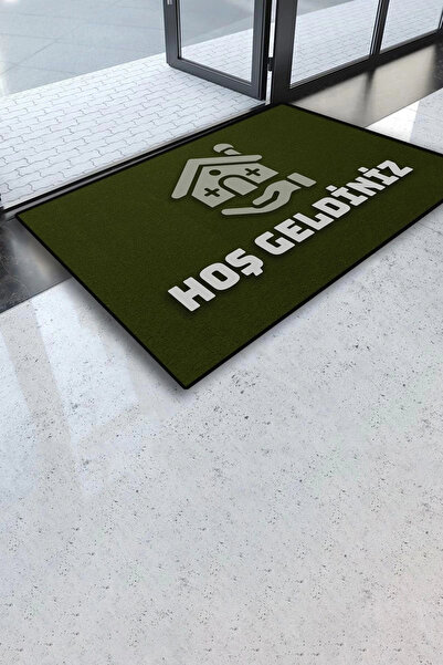 Valerine Life سجادة باب ترحيب باللون الأخضر الزيتوني للمكتب العقاري، مقاس 45 × 70 سم