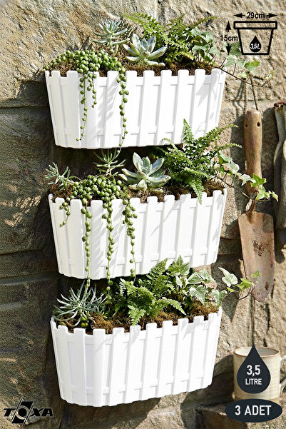 ToXA 3 Adet Akasya Duvar Saksısı Seti 3,5 Litre 30cm Drenajlı Bahçe Balkon Pl...