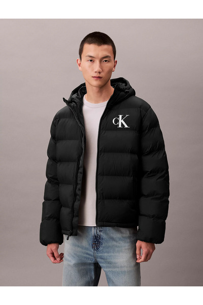 Calvin Klein Men's Brand Logo Stylish Look Winter Suitable Black Coat Lv04Rd528G Ub1