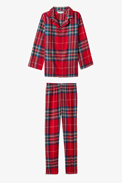 Penti Red Unisex Children's Dark Plaid Buttoned Pajama Set