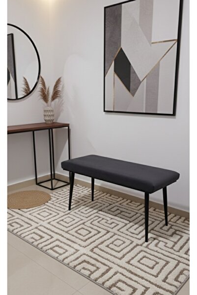 ÖZCAN METAL Siyah Metal Ayaklı Metal Kasalı Bench Mutfak Salon Antre Yatak Odası Balkon Puf Bank