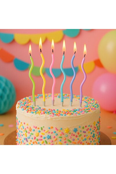 BM GİFT DESİGN Σετ 6 κεριών για τούρτα, καμπυλωτά, πολύχρωμα, Celebright, 15,...