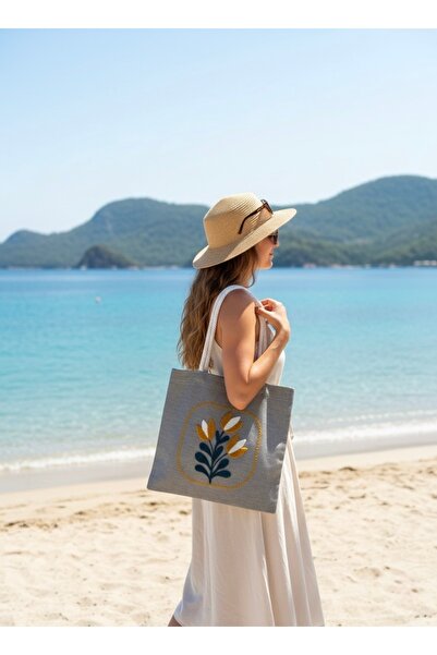 PAMUDOCIA Punch Nakışlı Omuz & Plaj Çantası Pamuklu Bez Çanta