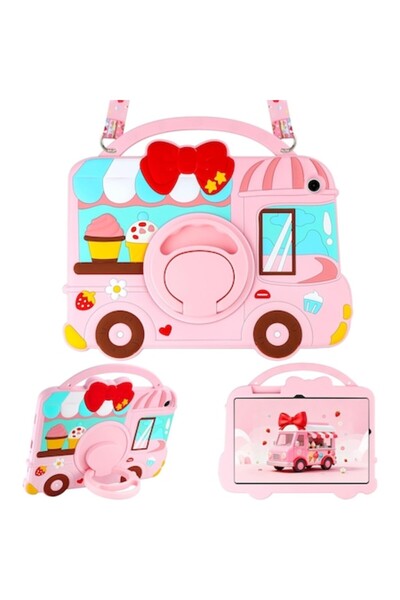 Coolden 3D Pink Silicone Protective Case for Samsung Galaxy Tab A9 Plus - Shockproof, 360° Rotating Stand,