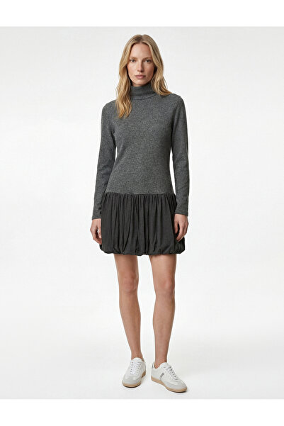 Koton X Şahika Ercümen - Slim Fit Long Sleeve High Neck Mini Balloon Dress
