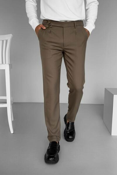 ablukaonline Ανδρικό παντελόνι από ανοιχτό καφέ πλισέ ύφασμα