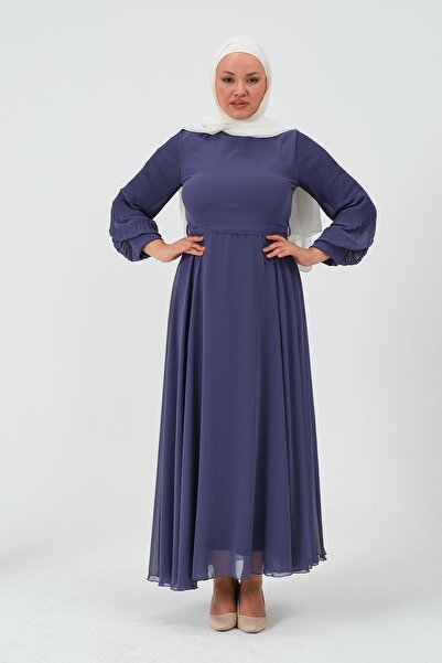 GLR&GYM AYÇİN KADIN TESETTÜR KOLU PLİSELİ ABİYE ELBİSE
