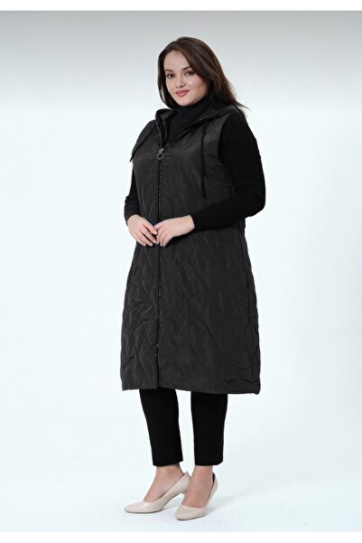 GLR&GYM BİLLUR KADIN BÜYÜK BEDEN ASTARLI KAPÜŞONLU KAPİTONE YELEK