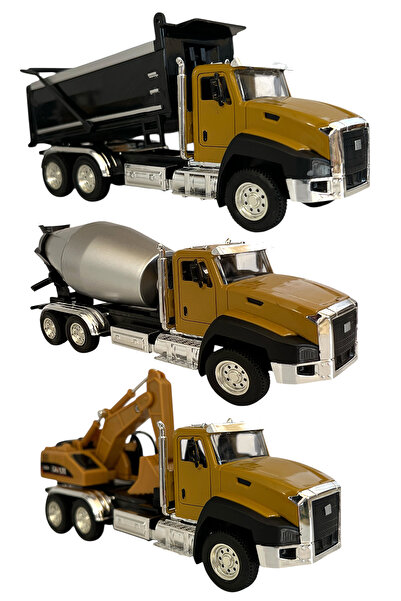 UDATOYS Kepçe Ekskavatör Beton Mikseri Damperli Kamyon 3lü Iş Makinaları 18cm