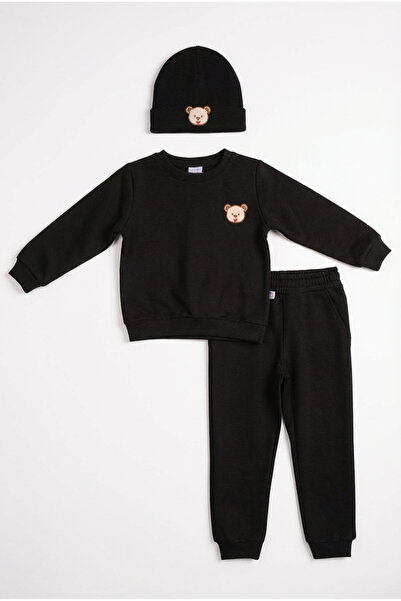 Lamonde Ayıcık Nakışlı Unisex 3'lü Eşofman Bereli 1-2-3-4-5-6 Yaş