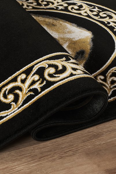 Esperya Home Luxury Velvet Textured Thick Prayer Rug 1950Gr Heavy Weaving & Cotton Base Black Gold Dowry Rug Does Not Cause Knee Pain