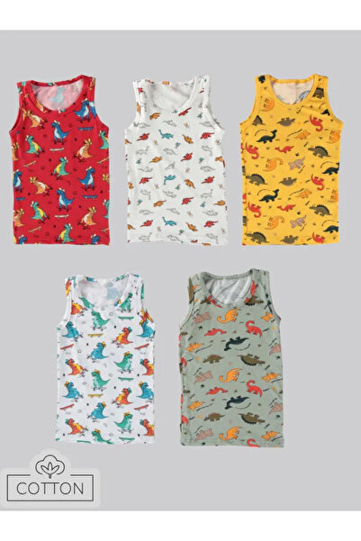 MADALİNA Boys' 95% Cotton Frog Patterned 5-Piece Undershirt