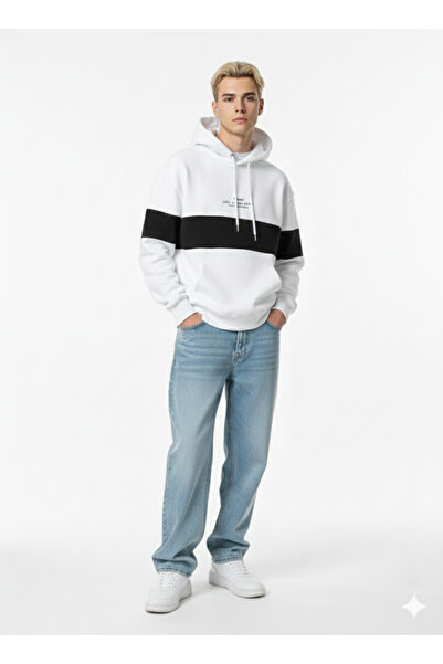 ribana Unisex 3-thread k Hooded soft touch b Printed pocket detailed sweatshirt