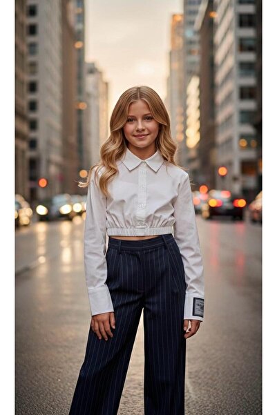 Hilal Akıncı Kids Set de 2 piese pentru fete, cămașă albă cu mâneci cu design...