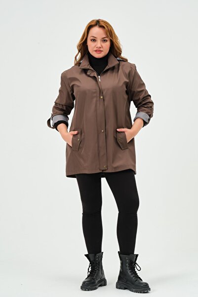 GLR&GYM SUMRU MEVSİMLİK BÜYÜK BEDEN KADIN POLYESTER KADIN TRENÇKOT MONT