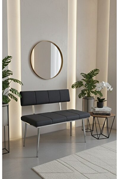 ÖZCAN METAL Metal Ayaklı Sırtlı Krom  Mutfak Salon Antre Yatak Odası Puf Bank...