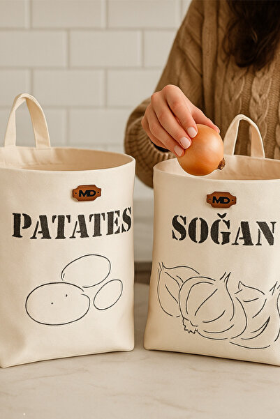 Mutlu İnsanlar Dükkanı El Yapımı Patates Soğan Sepeti | 2'li Sebzelik | Kumaş...