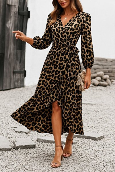 yesıl sarmasık 35 Kadın Uzun Kollu Kruvaze Yaka Yandan Bağlamalı önden Fırfır...