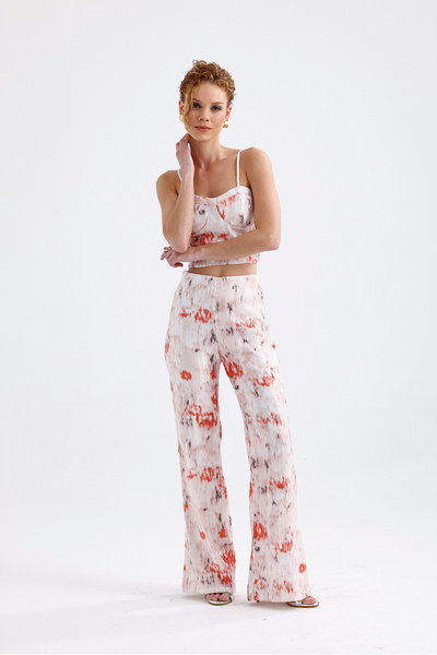 Sense بنطال واسع الساق مزين بالترتر |   Pnt32440 أبيض برتقالي التعادل صبغ