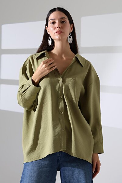 ribana Tek Cep Modal Oversize Kadın Gömlek