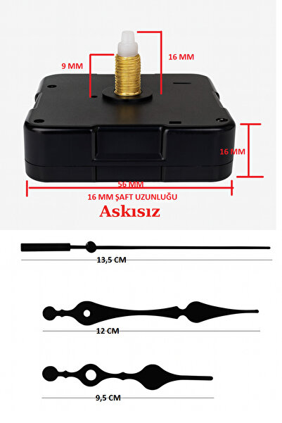 EXİZ TİCARET Saat Mekanizması,quartz Akar Saat Mekanizması 16 Mm Ve Seti (AKR...