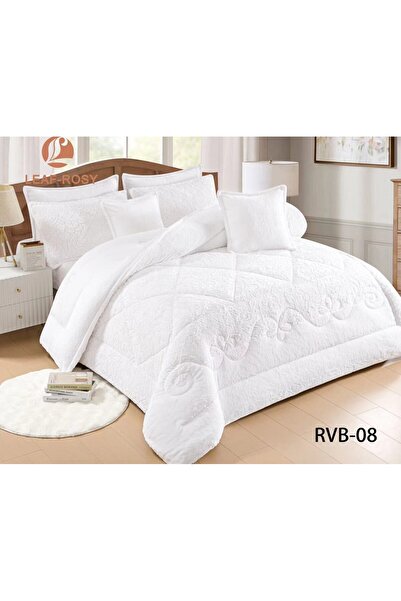 Roshen طقم مفرش 6 قطع نفرين شتوي حشوة وسط مخمل ناعم مع فرو سادة ذو وجهين خامة...