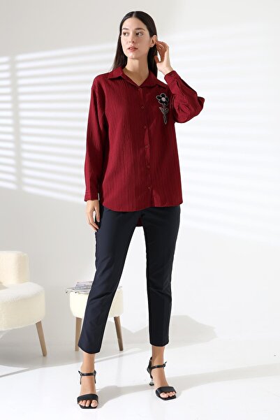 ribana Μακρυμάνικο Durres με υφή Floral Λεπτομερές Cool υφασμάτινο γυναικείο ...