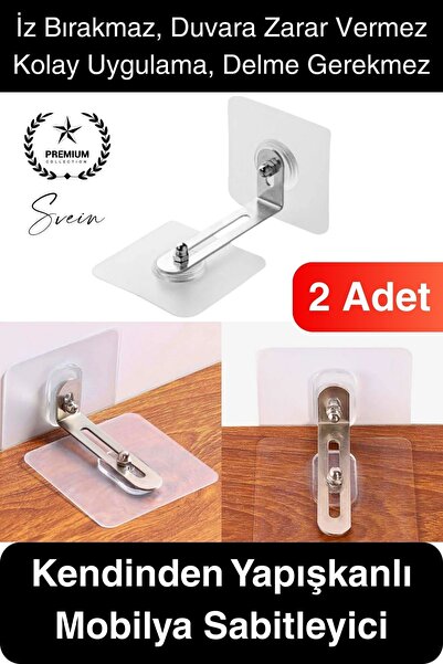 Svein 2 Adet Kendinden Yapışkanlı Mobilya Sabitleme Seti Delme Gerekmez Dolap...