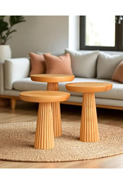 Ekübya Home Üçlü Fitilli Mantar Zigon Sehpa Takımı Klasik Meşe (3'lü)