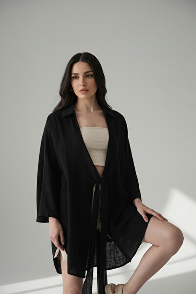 RUUH Flamlı Keten Kimono Gömlek