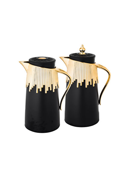BASURRAH طقم ترامس شاي قطعتين أسود ذهبي