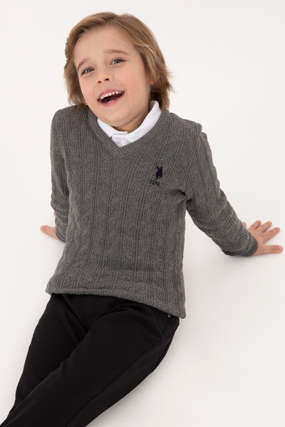 U.S. Polo Assn. Erkek Çocuk Gri Melanj Basic Kazak 50315639-VR086