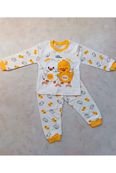 Süpermini Unisex Bebek Beyaz Civcivli Pijama Takımı