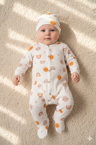 Miniday Baby Baby Printed Jumpsuit with Hat