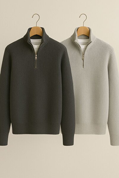 DeFacto 3 lü set erkek selanik dik yaka kışlık uzun kol kazak ( 3 al 1 öde )