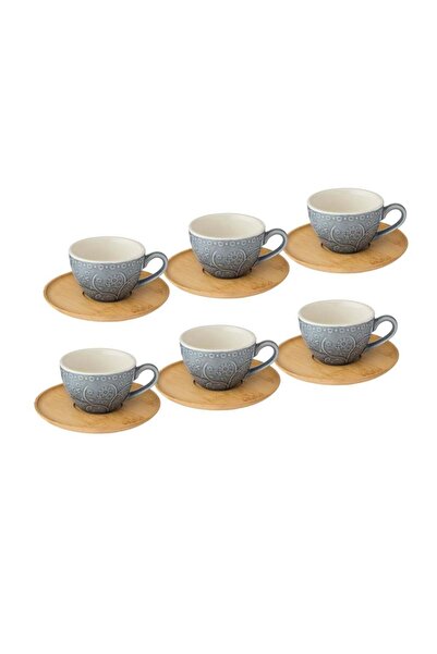 Dania طقم فناجين قهوة تركية مع صحن خشبي 12 قطعة