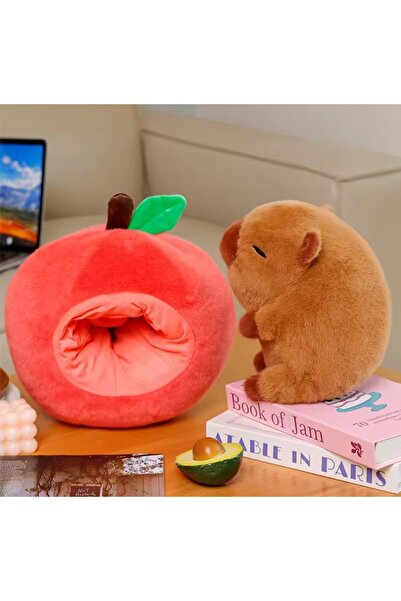 NB market Elma içinde capybara peluş oyuncak hediyelik fermuarlı seri kapibara yastık uyku arkadaşı büyük boy